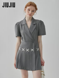 ชุดเดรสแขนพองสไตล์ฝรั่งเศสหวานๆ สำหรับผู้หญิงในช่วงฤดูร้อนปี 2025 กระโปรงสั้นจีบเข้ารูปเอวสูง ผ้าโพลีเอสเตอร์ผสมใหม่ 100%