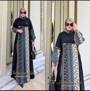 set hijab gamis motif cerruty gamis busui Amore by Ruby Jasmin set dress muslimah viral