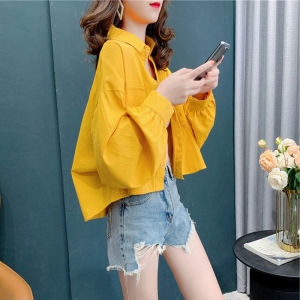plus Size Womens Short Open Cardigan Shirt Spring Autumn Korean Style Long Sleeve Student Thin Outerwear Casual Straight Cut