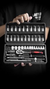 46 Pcs Kunci Socket Wrench 8-14mm Pas Socket Set 1/4 Car Repair Tool High Quality - G10028