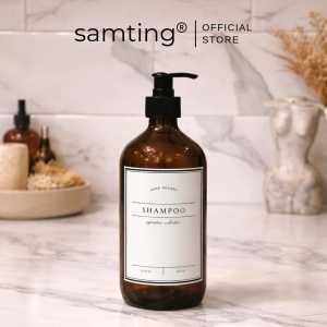 SAMTING PH 500ml Amber Glass Soap Liquid Dispenser with lotion pump and sticker label