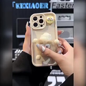 Ốp Điện Thoại viền nổi gắn Gấu mũ bông trắng cute 7 8 plus xs max 11 12 13 14 pro max
