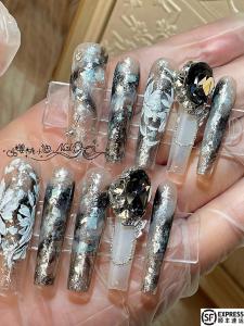 Handmade Black Obsidian Nail Art Stickers Cool Dark Style Wearing Nails Fashionable Trendy Nail Tips Cherry Little Di Nail