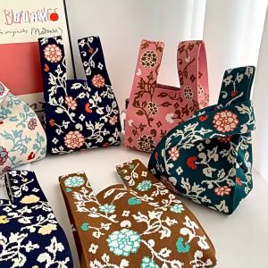PRETEN Reusable Women Girls Shoulder Bag Niche Design Knot Wrist Bag Knit Handbag Tote Bag Handmade