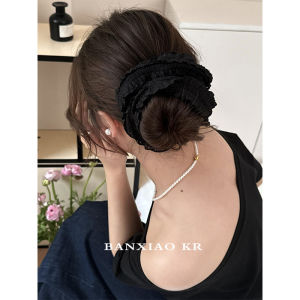 ริบบิ้นผมลูกไม้หลายชั้นสีพื้นสไตล์บัลเล่ต์สำหรับผู้หญิง ริบบิ้นผมม้าสูง ดอกไม้ผม เครื่องประดับผม ริบบิ้นผมลูกไม้สไตล์เกาหลี