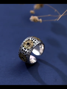 Five Emperors Coins Ring Adjustable Money Catcher Ring Lucky Charm Stainless Steel Retro Ring
