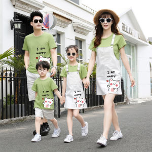 Trendy Summer Outfit Family Matching Dresses Mommy And Me Skirt Casual Cotton Clothes for Three Generations Childrens Wear