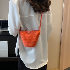 กระเป๋าผ้าทอมือ กระเป๋าสะพายผู้หญิง กระเป๋าผ้าเกาหลี กระเป๋าชายหาด กระเป๋าแฟชั่น กระเป๋าสะพายผู้หญิง - สีแสง สีเขียว สีแดง