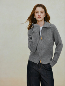 INMAN | Stand Collar Dual Zipper Knit Cardigan