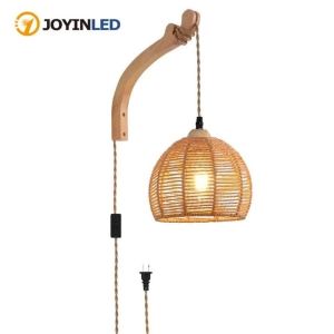 JOYINLED Plug in Rattan Wall Sconces Boho Wall Lamp with Plug in Cord Farmhouse Light Fixtures with 3M On/Off Switch for Bedroom
