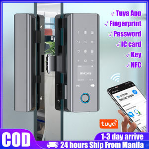 Smart Door Lock with Doorbell Digital Door Lock with Fingerprint/Key/App /Password/IC card/NFC Unlock No drilling Glass Smart Door Lock Main Door Wifi Door Hardware Locks Universal for left and right doors Sliding Gate Door Lock