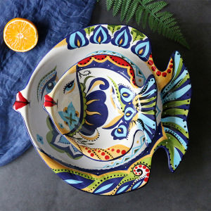 Omk phong cách Mỹ gốm sơn tay bát đựng sa lát hình dạng cá Đĩa trái cây dung tích lớn dịch vụ Bát trang trí nhà