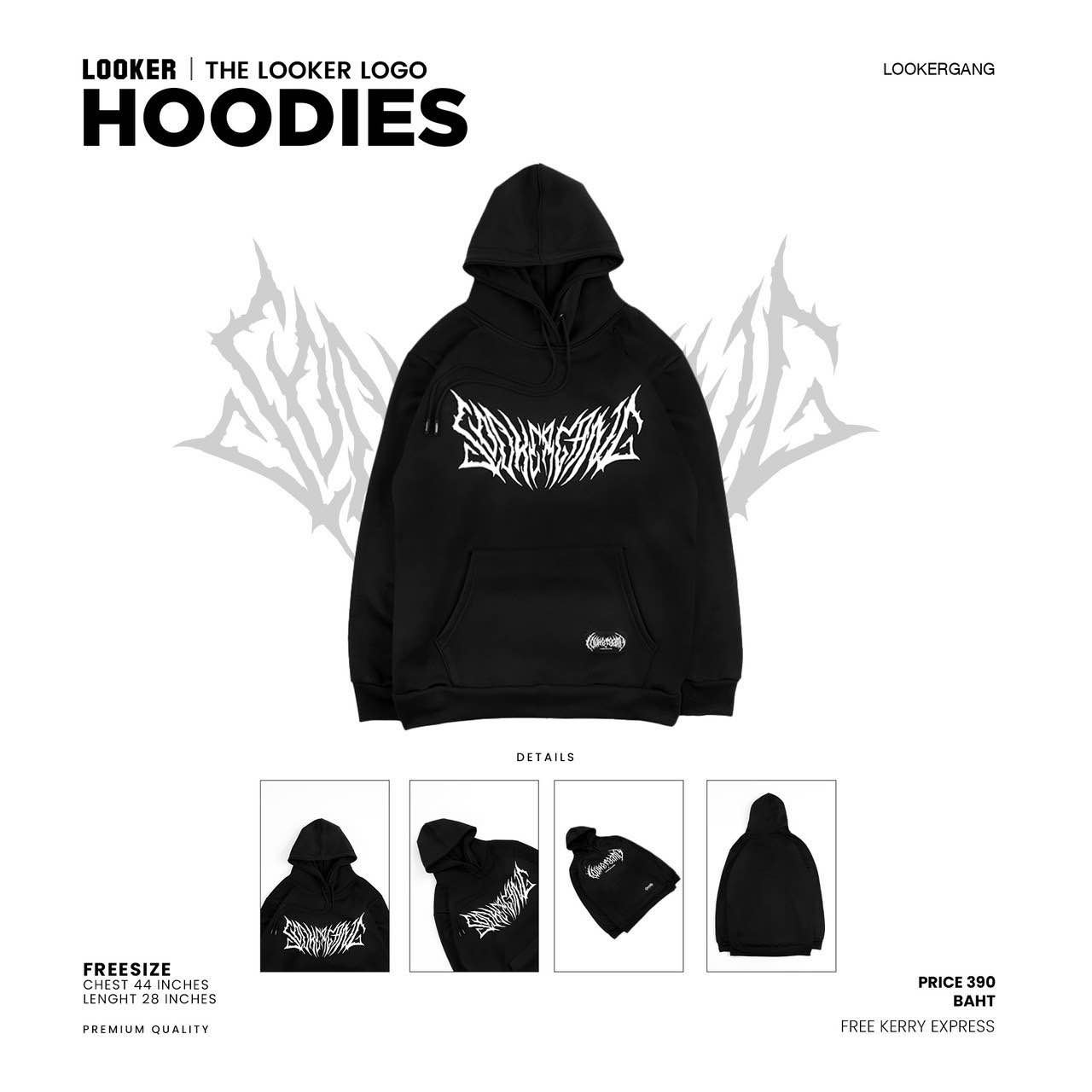 LOOKER - Hoodies เสื้อฮู้ดสีดำ เสื้อฮู้ดแขนยาว