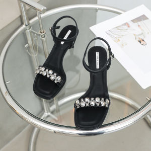 Water Diamond Anti-Loss รองเท้าส้นสูงรองเท้าแตะเปิดนิ้วเท้าสบาย Low-Top สายคล้อง รองเท้ายาง Outsole หัวเหลี่ยม ฤดูร้อน รูปแบบใหม่