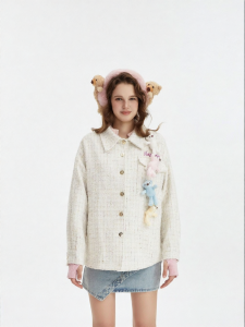 Fashionable Knit Outerwear with 3D Bear Design