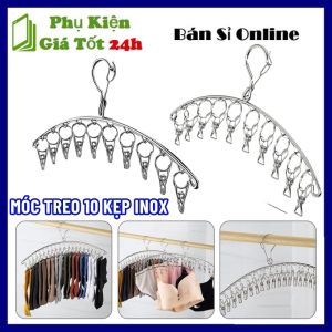 Móc 10 Kẹp Inox Treo Quần Áo Chống Trượt Chống Rơi Có Khóa Gài - Móc Treo Đồ Lót Tất Vớ 10 Ghim Có Khóa Chống Gió Tiện Lợi - Mắc Treo Quần Áo Đa Năng Có 10 Kẹp INOX Tiện Lợi - Móc Inox