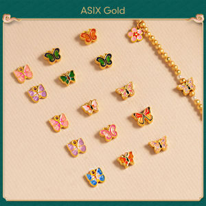 ASIX GOLD 916 18K Gold Plated Butterfly Enamel Cloisonne Floral DIY Pendant Charm Necklace Bracelet Jewelry Set Fashion Gift for Women Durable Lucky Charm
