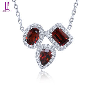 Lohaspie Jewelry Genuine 1.8 Carats Solid Sterling Silver 925 Pendant Original Natural Garnet Pendant Garnet Stone Pendant Original Garnet Birthstone Pendant For Women Jewelry