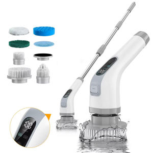 Electric Spin Scrubber Retractable Handle Adjustable Speeds Cordless Adjustable & Detachable Handle 7 Replaceable Brush Heads