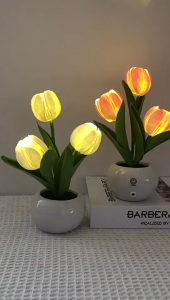 โคมไฟกลางคืนรูปดอกทิวลิป โคมไฟตั้งโต๊ะลายดอกไม้ตกแต่งบรรยากาศ ของตกแต่งข้างเตียงนอน ของขวัญสำหรับเด็กผู้หญิง