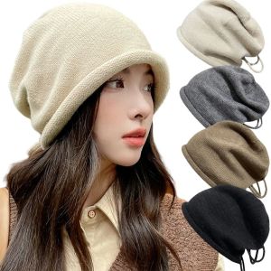 Dệt Kim Mũ Beanie rộng Hat Phụ Nữ Người Đàn Ông Dây Kéo Kpop Slouchy Mũ len Mùa Đông Mùa Xuân Ấm Áp Mềm Mại Skullcaps Ngoài Trời Windproof Nắp ca-pô