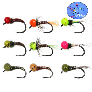 6PCS #12~#20 Mottled or UV Offset Tungsten Bead Head Barbless Perdigon Nymph Fast Sinking Wet Euro Nymphs Trout Fishing Lures