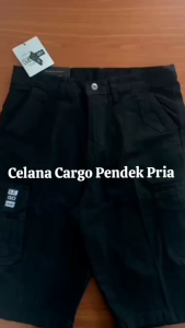 Celana Cargo Pria Pendek 100% Katun Zipper magnetic kantong Double Kualitas Premium - Light Black
