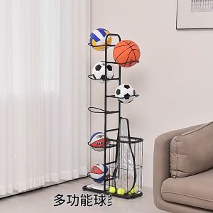 Adjustable Storage Rack 3/4 Layer Iron Rack With Mesh Frame Childrens Toy Storage Rack Football Basketball  Volleyball Table Tennis Rack