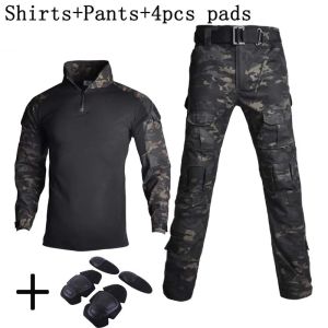MCBK Men Tactical Suits Black Camo Sets Hunting Clothes Men Trainning Military Uniform Combat Shirts Cargo Pants Wear Resistant
