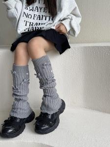 Goodhome Fall and Winter New Product Love Pearl Flocking Bows Knitting Kids Student Wooden Ear Foot Sock Leg Warmer