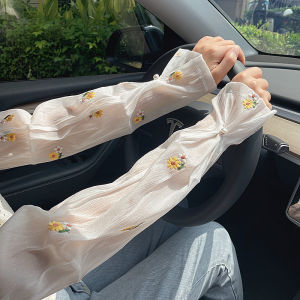 Sun Protection Sleeve Covers for Women Long Loose High End Embroidered Thin Ice Silk Driving Summer Accessories Polyester Fiber