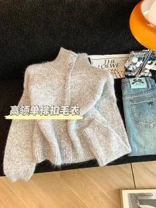 Korean Style Single-Breasted Turn-Down Collar Knitted Cardigan Top 2026 Autumn Winter New Sweet Sweater Coat