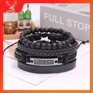 Dream Bracelet Couple Pria 4-piece Set Pria Gelang Hadiah Kulit Busana Gelang Wanita Yang Bisa Disesuaikan