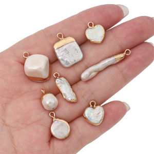 1ชิ้นจี้ห้อยไข่มุกน้ำจืดธรรมชาติขอบทองแบบแปลกๆจี้ลูกปัดคู่ทำมือจี้สร้อยคอเครื่องประดับอัญมณีด้วยตัวเอง