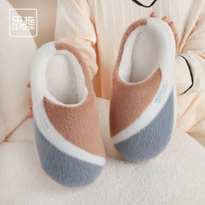 Mens Indoor Slippers Warm Anti-Slip Plush Home Cotton Slippers Fall Winter New Style Comfortable Soft TPR Bottom Office Workers