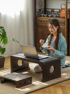 Rustic Pine Floating Window Small Tea Table Tatami Computer Desk Japanese Style Low Table Antiqued National Learning Table