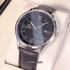 OLEVS resmi autentik jam tangan pria otomatis dewasa 2024 bercahaya kalender dial kulit jam tangan anti gores tahan air