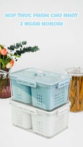 Hộp đựng thực phẩm chia 2 ngăn Hokori Nhựa PP Nguyên sinh bảo vệ sức khỏe (Ms:5670) Hàng VIỆT NHẬT