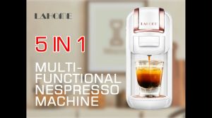 🔥 LAHOME HOT / COLD Smart Capsule Coffee Maker Machine 5 in 1 On Sale Lahome Multiple Capsule Espresso Coffee Machine / Dolce Gusto / Coffee Ground /K-cups Capsule Household Coffee Cafeteria 20 Bar LONG LIFE White Red