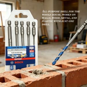 Bosch | Bosch Expert Hex-9 Multi-Construction Drill Bit Set 4/5/6/8mm Sizes Carbide Tip for Tile Wood Metal Masonry Renovation