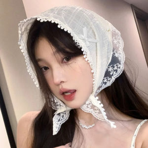 【♡Lovely girls house♡】Women Turban Head Kerchief Floral Bow Hair Bandana Triangle Headwear Hair Scarves