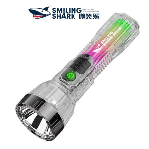 คบไฟพลาสติก SD1021รูปฉลามยิ้ม LED สว่างมากแบบ USB ไฟฉายพลังแสงอาทิตย์ชาร์จไฟได้เดินป่าตั้งแคมป์ตกปลากลางแจ้งกันน้ำใช้ไฟวิ่งเดินป่าตกปลากลางคืนขี่ประจำวันบรรทุกครอบครัวไฟดับไฟฉุกเฉิน