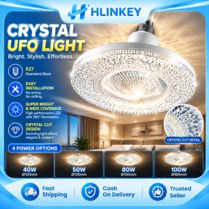 Hlinkey Pha Lê UFO Ánh Sáng Bóng Đèn E27 100W Siêu Sáng 360 Độ Đèn Led Chiếu Sáng Đèn tiết kiệm năng lượng Cho Phòng ngủ phòng khách Nhà Bếp Nhà Để Xe Trang Trí Nội Thất