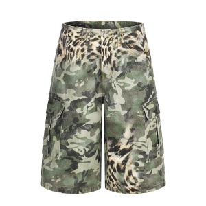 Camo Leopard Gradient Loose Multi-Pocket Retro 7/8 Length Wide Leg Pants