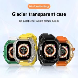 Transparent Mod Kit Case For apple Watch 49mm 45mm 44mm Rubber Sports Band For apple watch Series Ultra 8 7 6 5 4 SE Silicone Strap