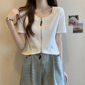 Fashion Slim Concealing Straight Shoulder Double Zipper Top