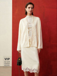 Heavy Lace Trim Knitted Cardigan & Skirt Set