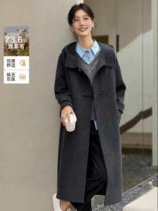 Vimly | Hooded Double-sided Warm Wool Coat Gray