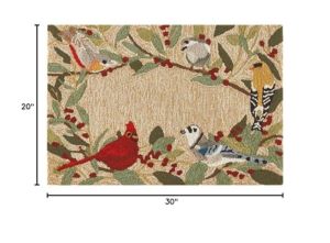 VIKAMA Indoor Outdoor Porch Rug Traditional Leaf Bird Border Natural Plant Entryway Floor Mat Easy Clean Home Decor