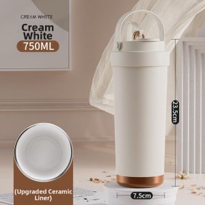 High Capacity Aesthetic Double Drinking Ceramic Insulated Water Bottle